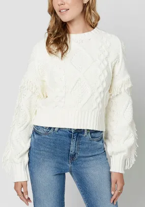 Mercina Women's Boxy Fringed Sweater in White - SW0626H