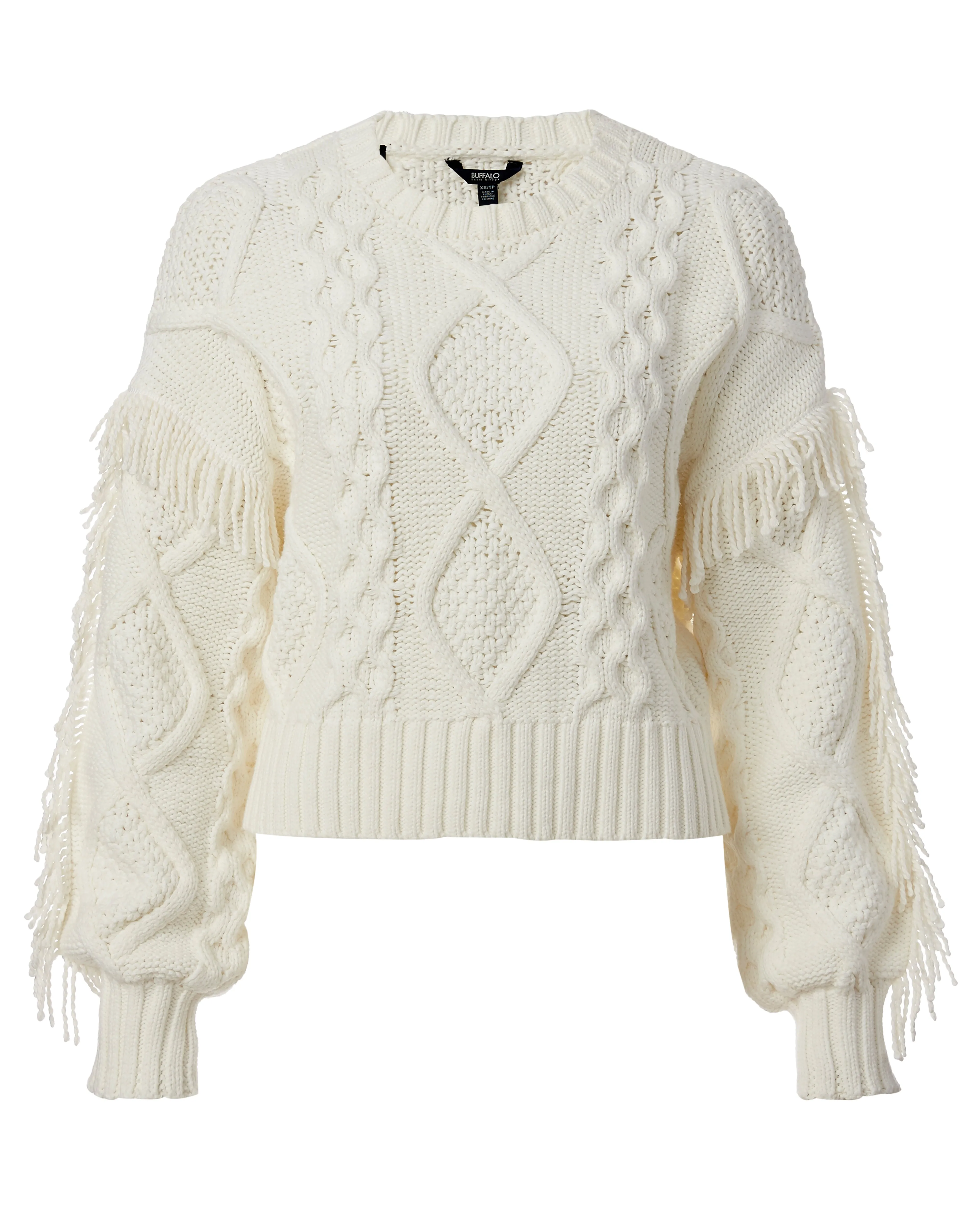 Mercina Women's Boxy Fringed Sweater in White - SW0626H