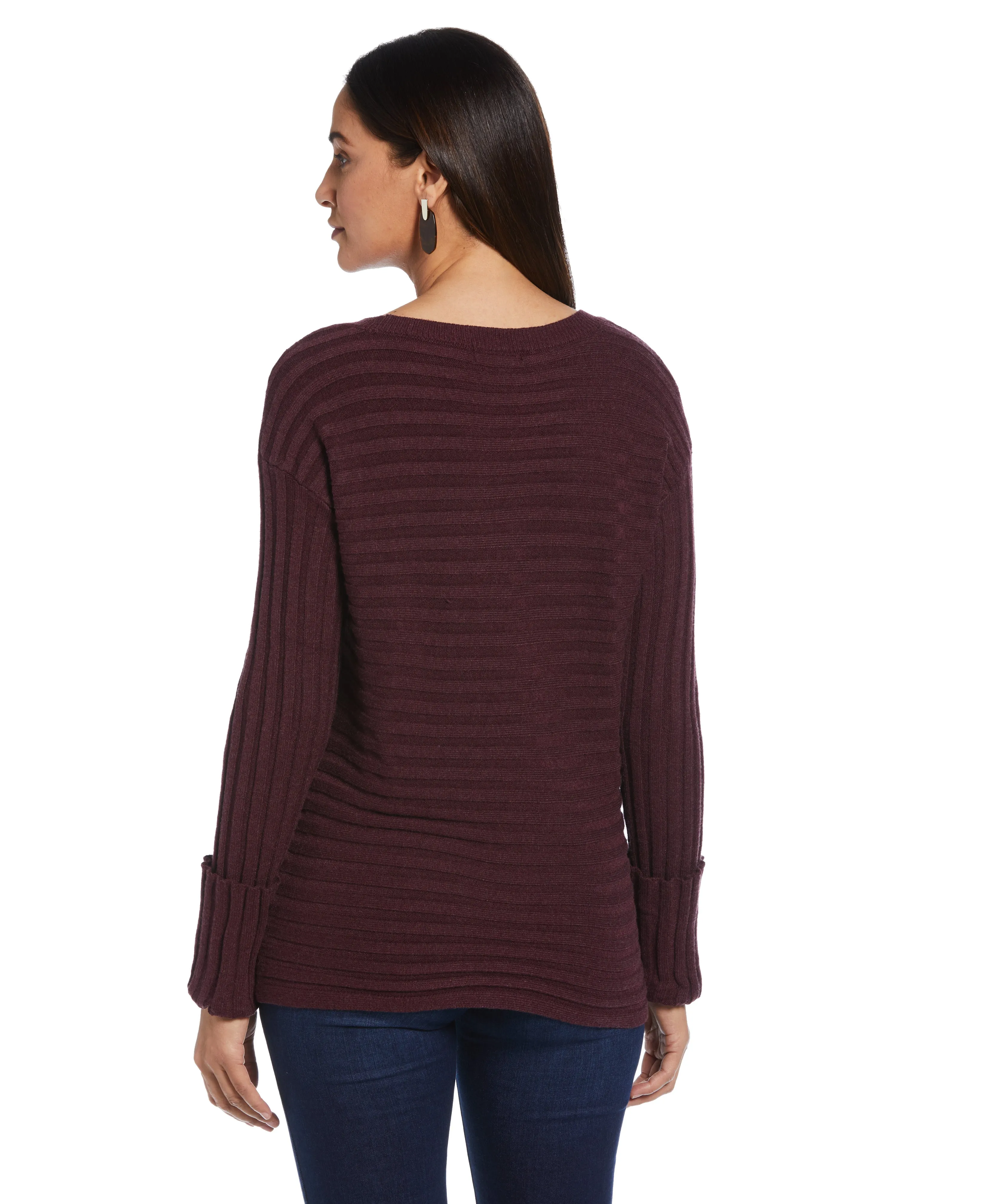 Petite Ribbed Sweater with Button Detail