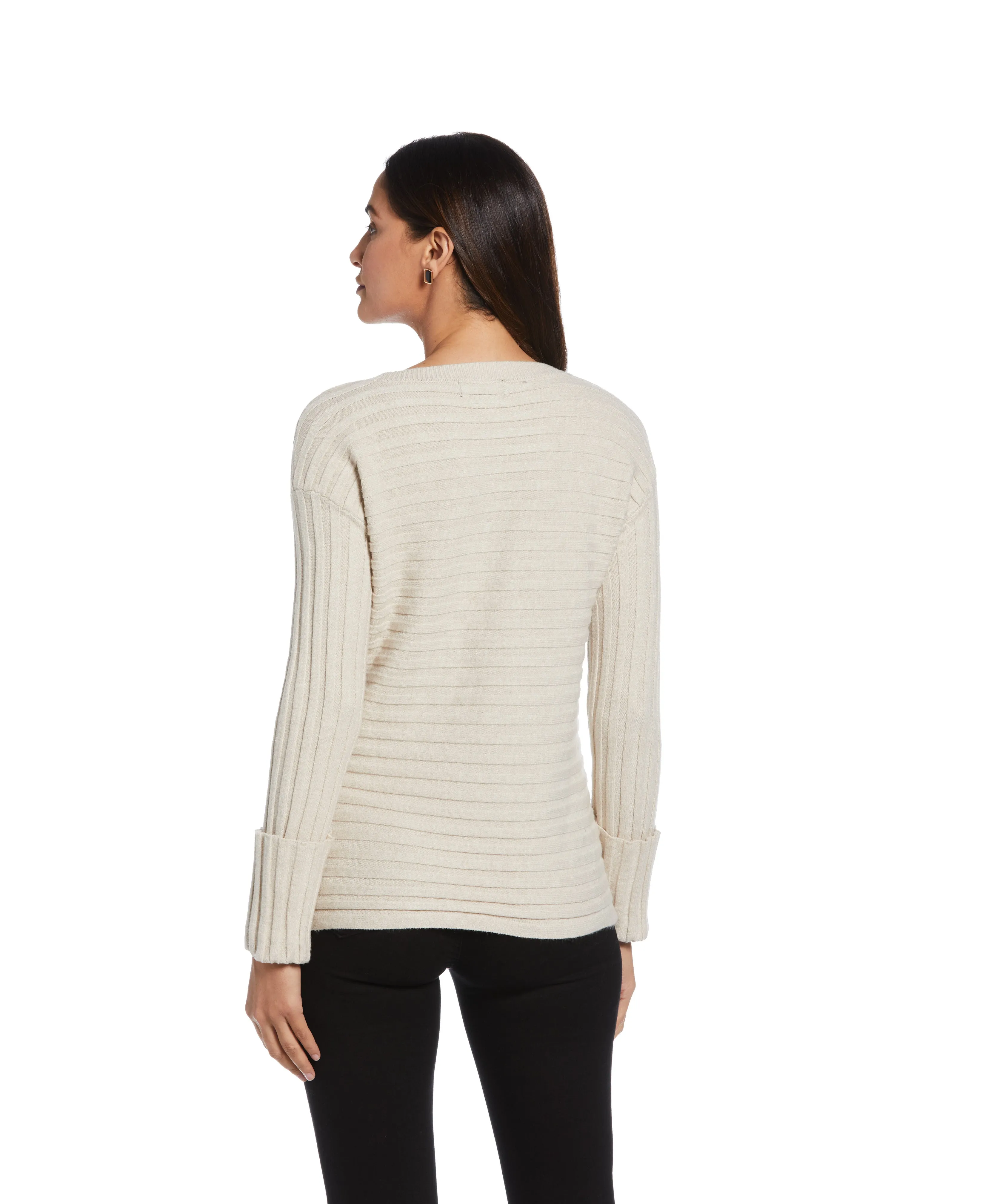 Petite Ribbed Sweater with Button Detail