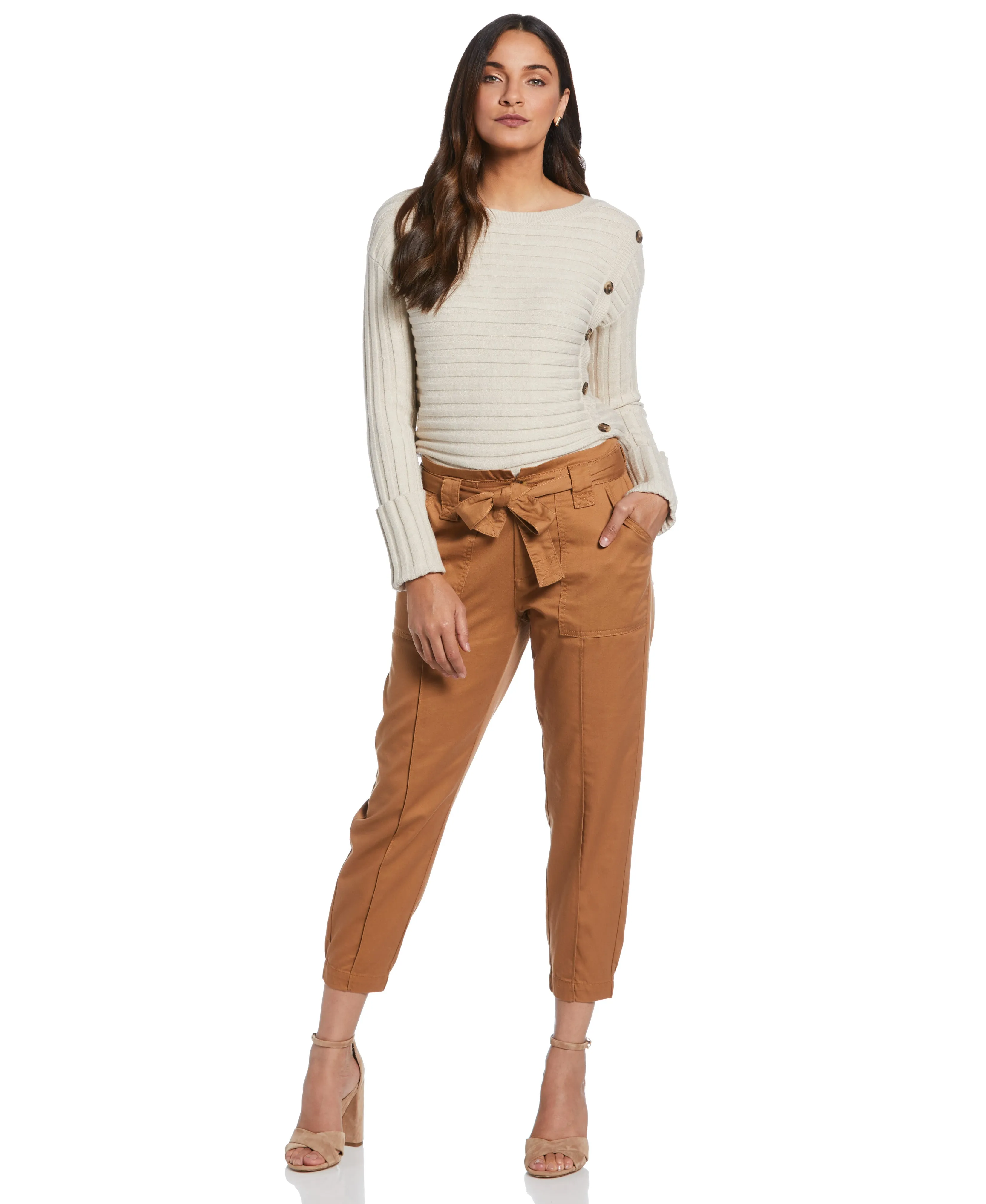 Petite Ribbed Sweater with Button Detail