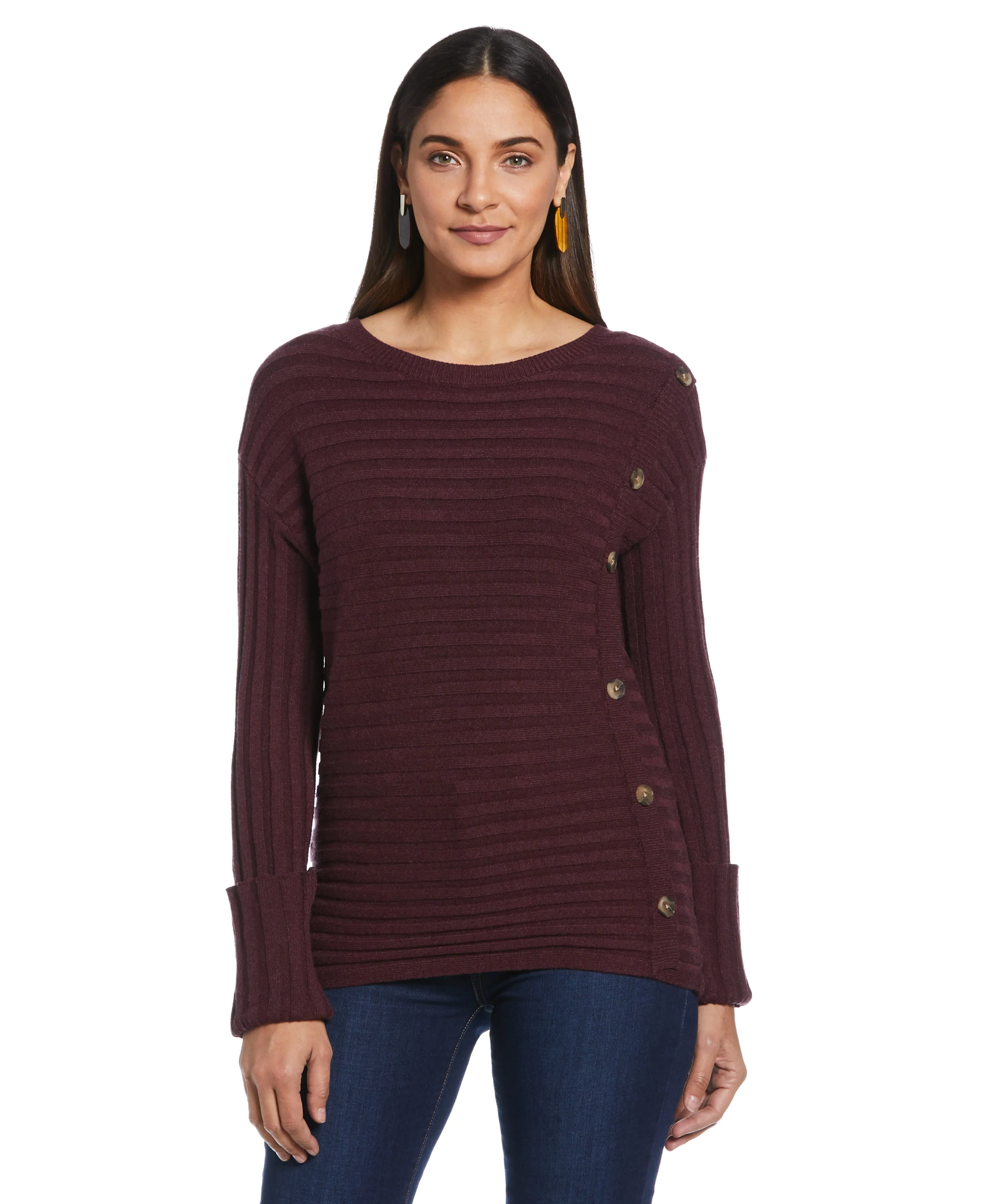 Petite Ribbed Sweater with Button Detail