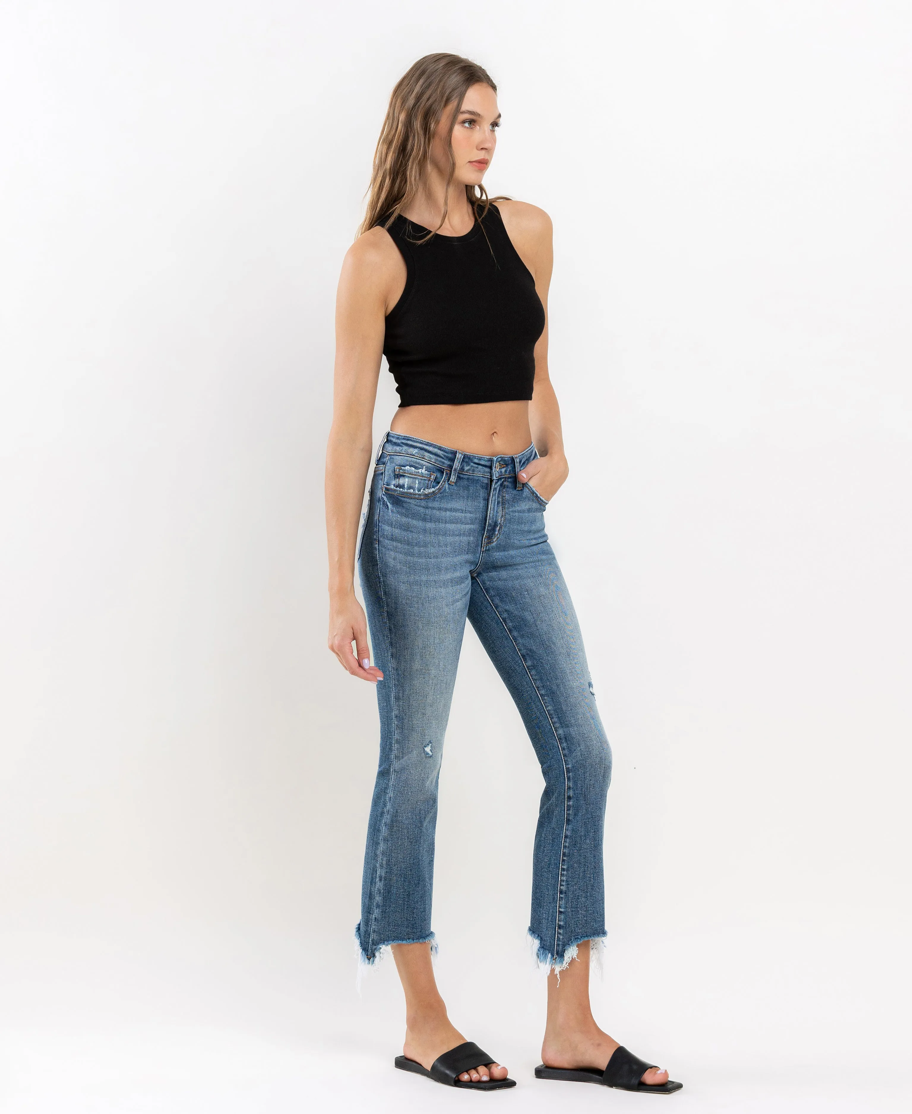 Prodigy - Mid Rise Distressed Cropped Bootcut Jeans