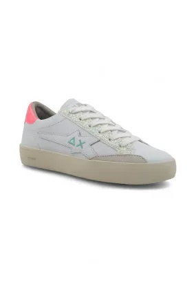 SUN68 Katy Leather Sneaker Donna Bianco Fuxia Fluo Z34225