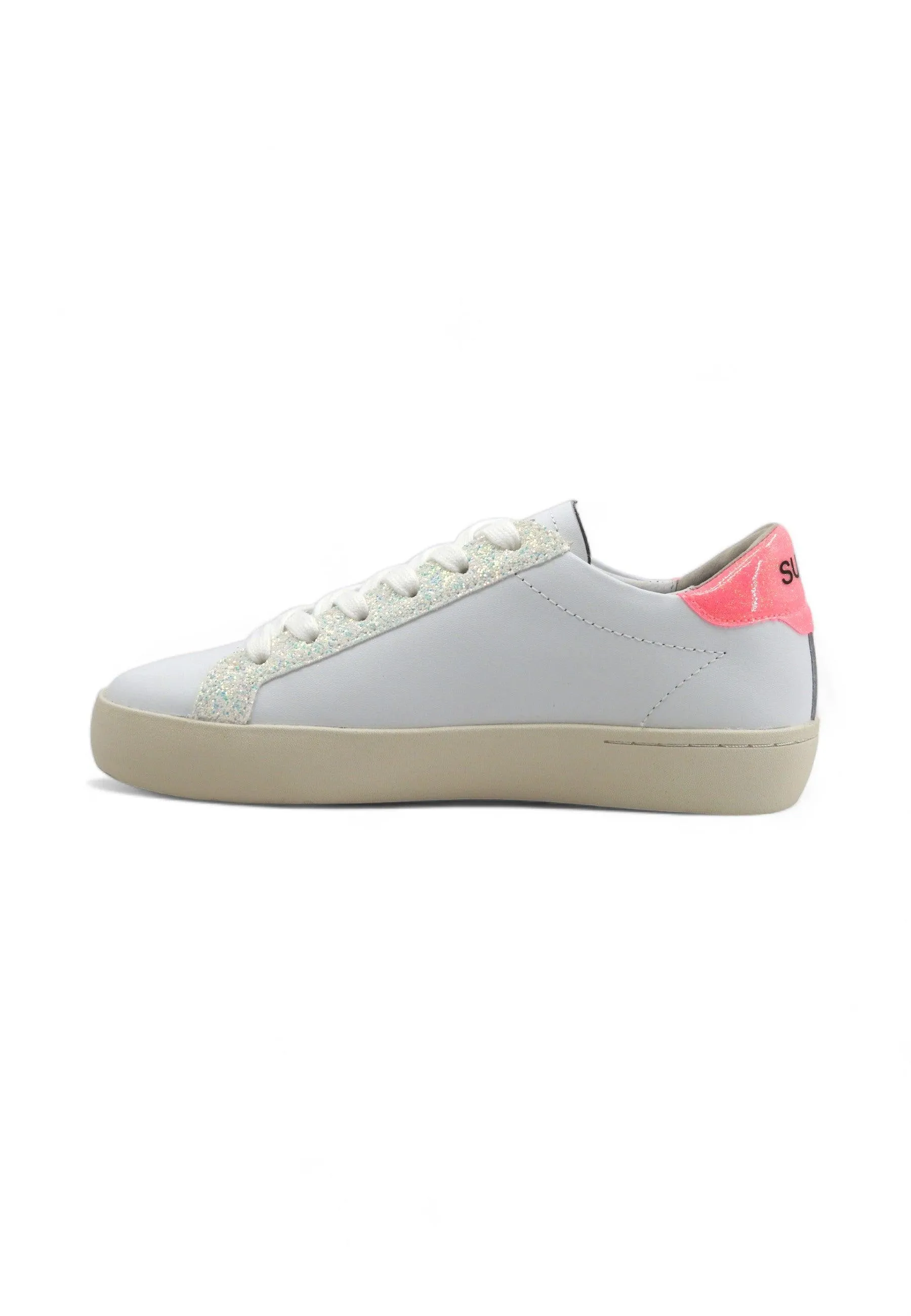 SUN68 Katy Leather Sneaker Donna Bianco Fuxia Fluo Z34225