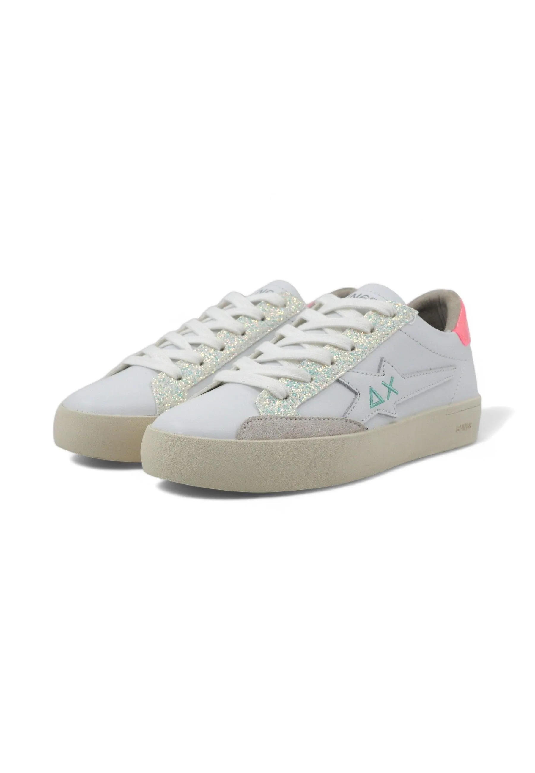 SUN68 Katy Leather Sneaker Donna Bianco Fuxia Fluo Z34225