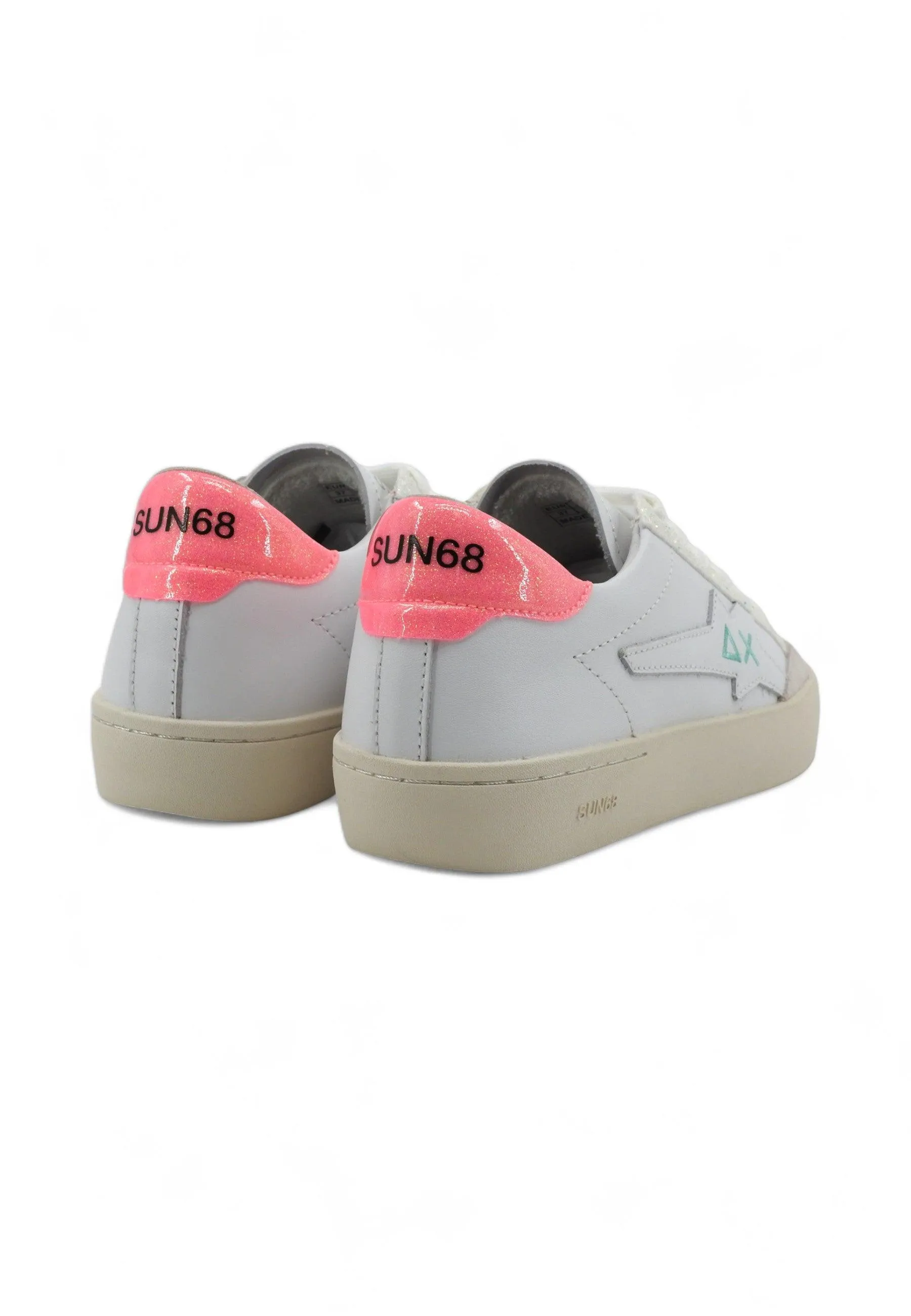 SUN68 Katy Leather Sneaker Donna Bianco Fuxia Fluo Z34225