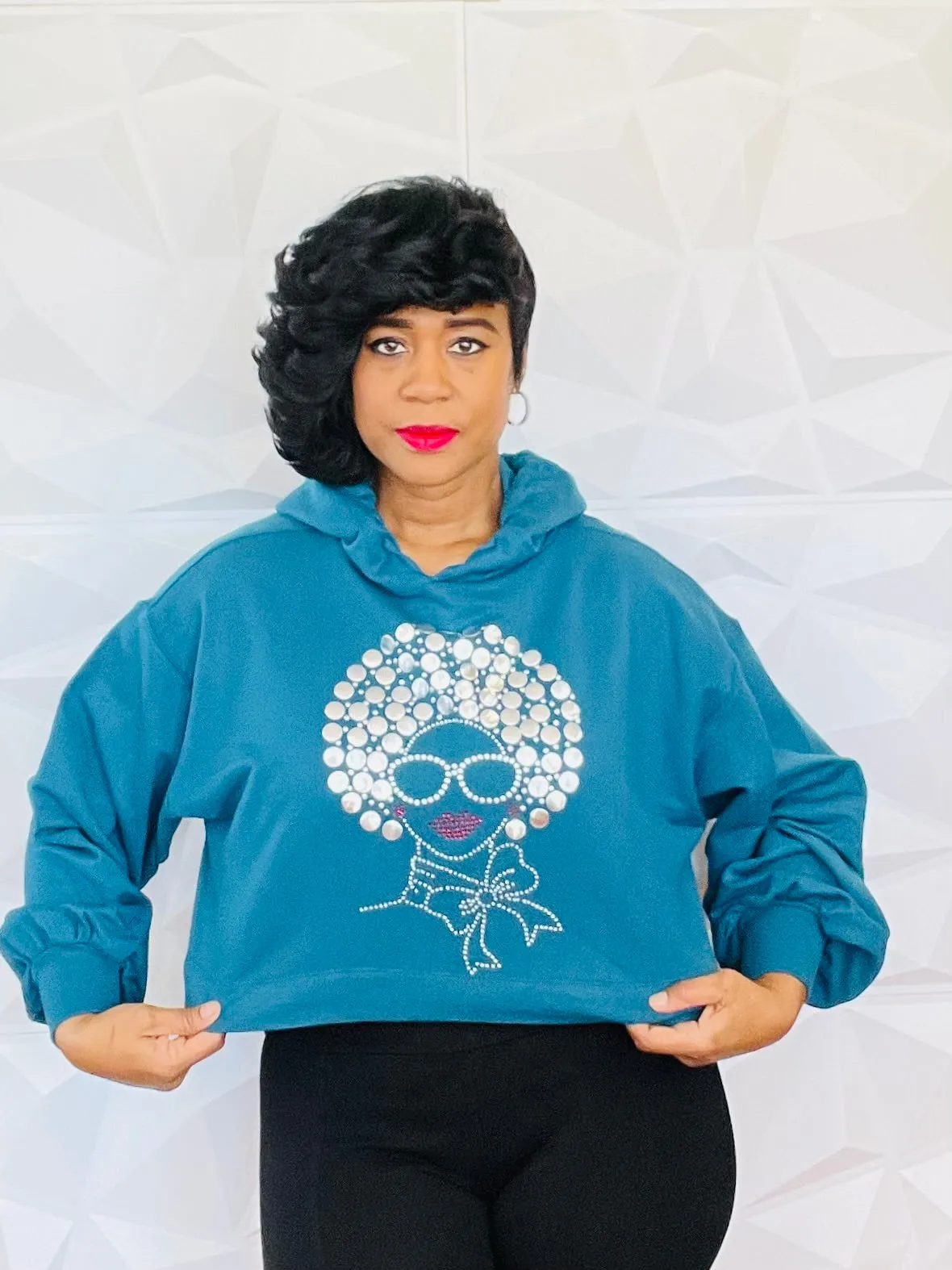 Teal embellished hoodie