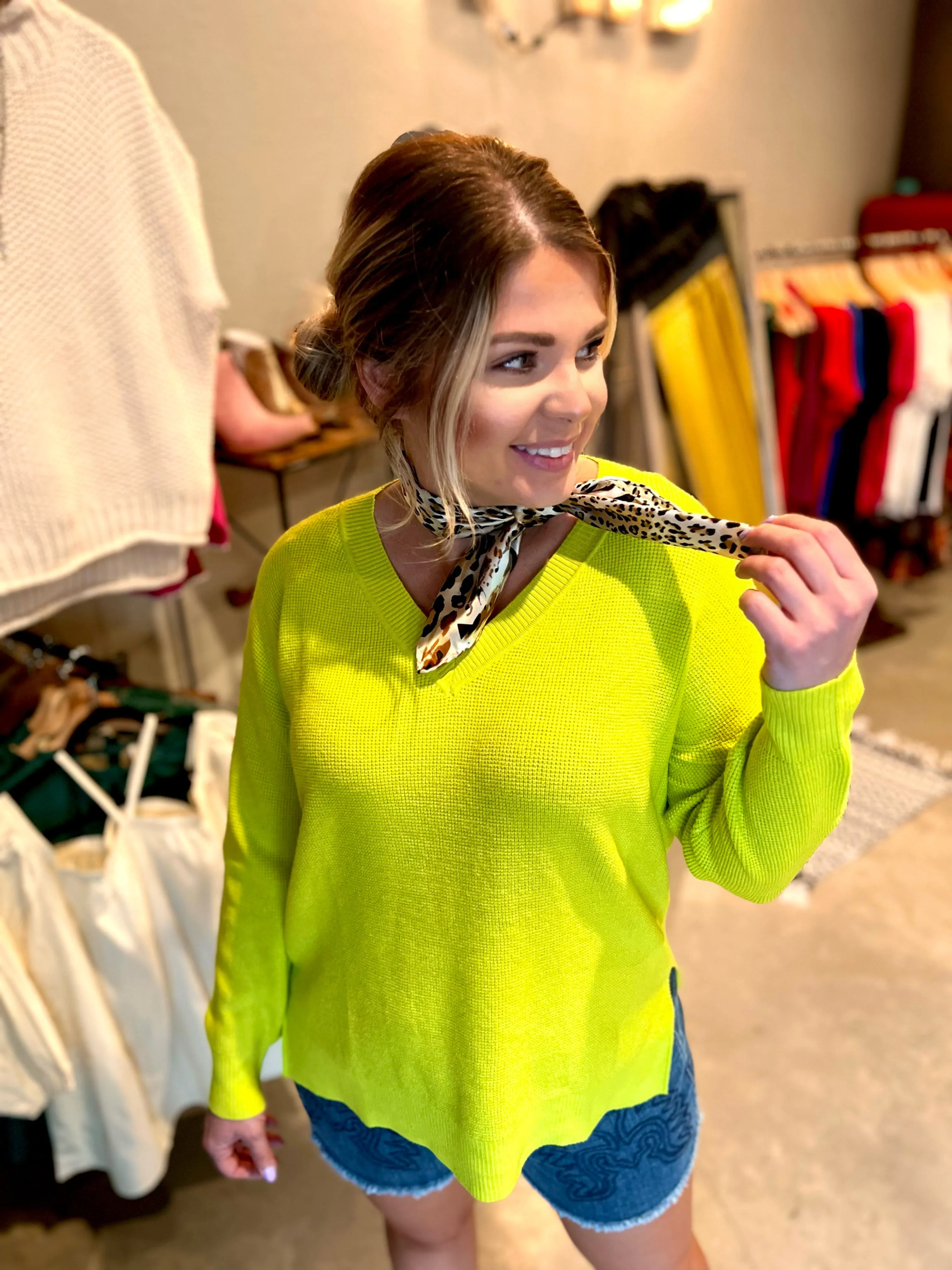 V-Neck Sweater in Lime Green