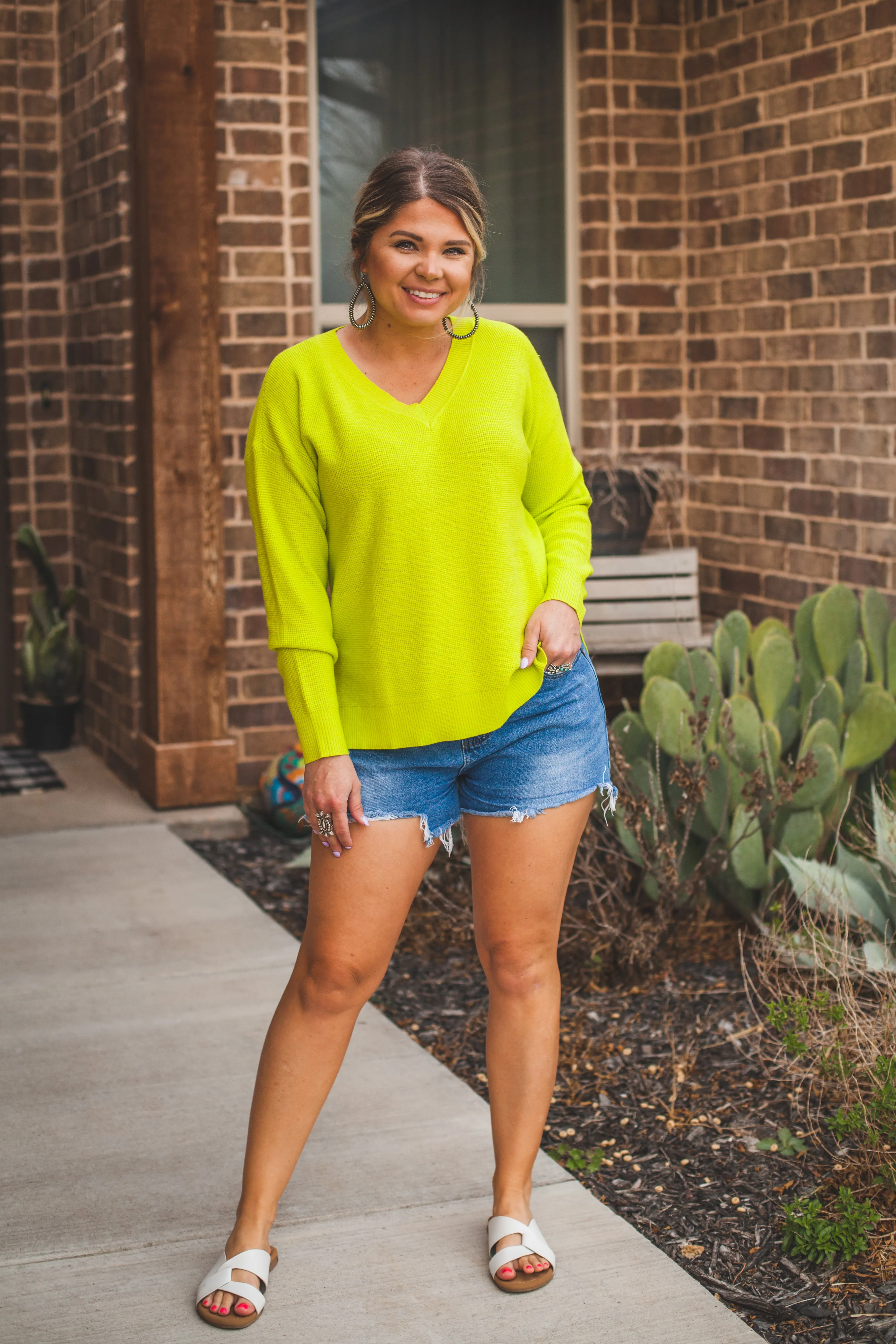 V-Neck Sweater in Lime Green