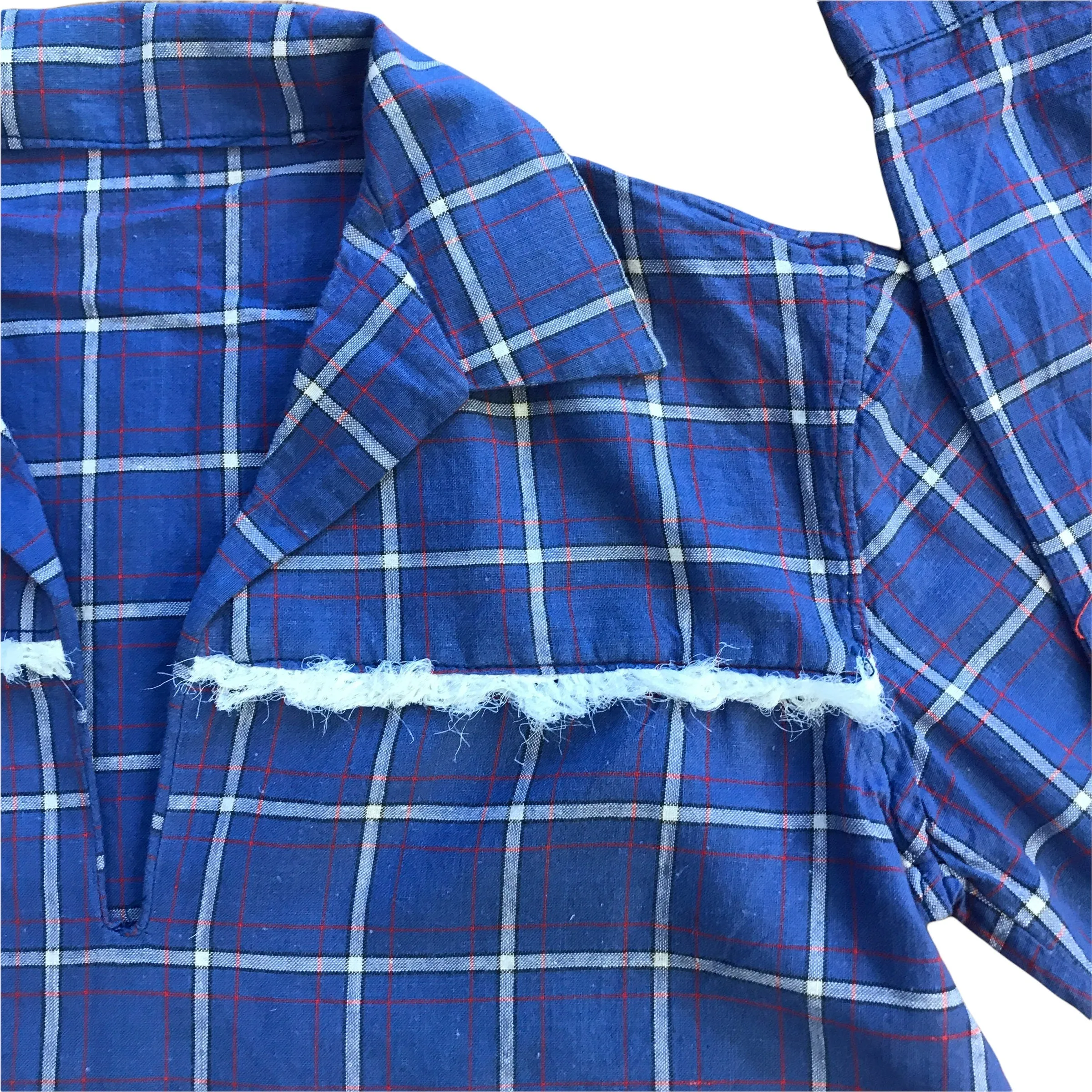 Vintage 1960s  Boho Check Blue Shirt  8-10Y