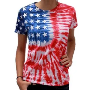 Women's Patriotic Tie Dye Painted Stars T-Shirt